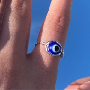 beautiful blue evil eye wire ring!!